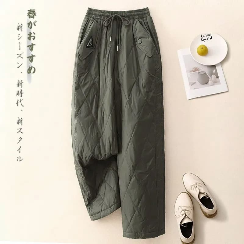 New Winter Windproof and Cold-Resistant Down Cotton Pants Warm Women's High-Waist Slimming Stylish Casual Straight-Leg Pants