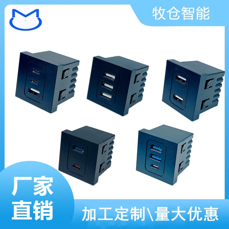 PDU-style USB-A & Type-C Built-in Socket Power Charger Module, Fast Charging for Mobile Phones