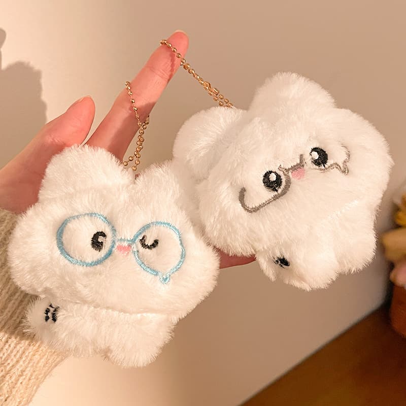 Glasses Soft Bunny and Bear Plush Pendant Charms Cartoon Gashapon Short Velvet Doll Toy Bag Charm