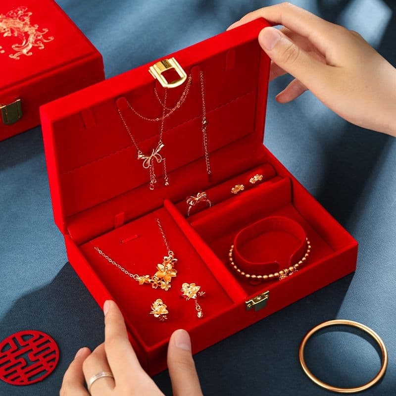 Sanjin Jewelry Box Wedding Jewelry Gold Five-Gift Box Ring Pendant Engagement Wedding Gift Packaging Storage