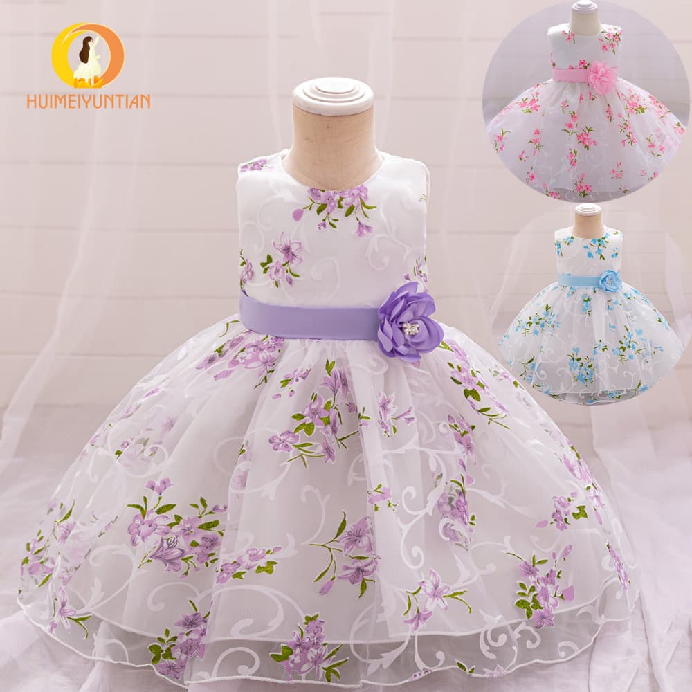 Amazon Kids Dress New Style Mesh Children's Gown Everyday Washable Floral Princess Dress Wholesale Girls Party Dresses