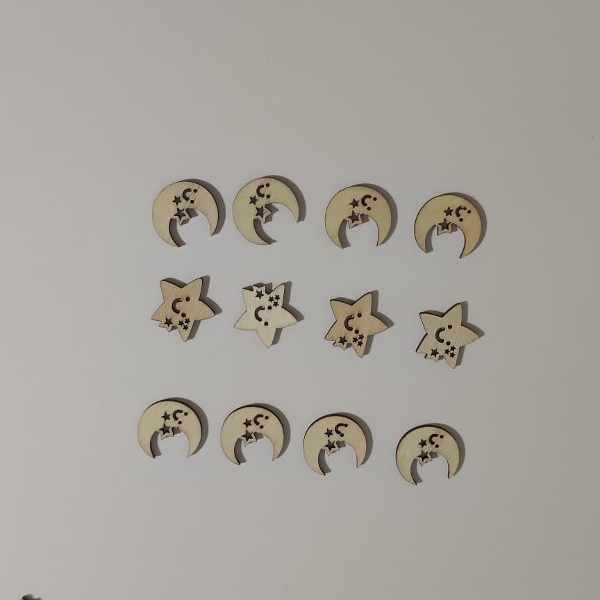 Export Source Laser DIY Moon Star Hollow Home Decor Wooden Craft Pieces 50pcs/Pack