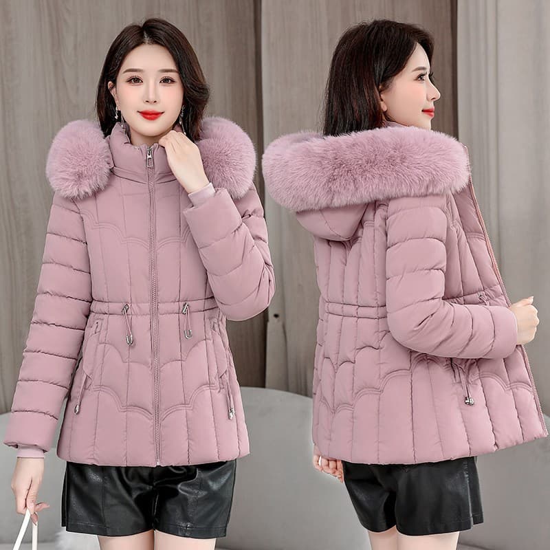 Hot 2025 winter new fashion casual large fur collar thickened cotton no-wash short fashion warm and slim jacket