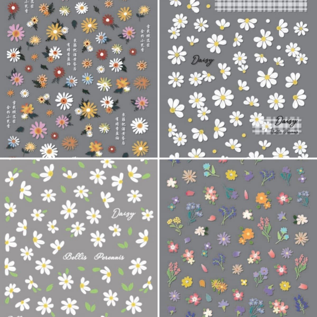 Douyin Monet Garden Nail Stickers Colorful Flowers Chrysanthemum Nail Art Stickers DIY Self-Adhesive Ccd Phone Case Stickers