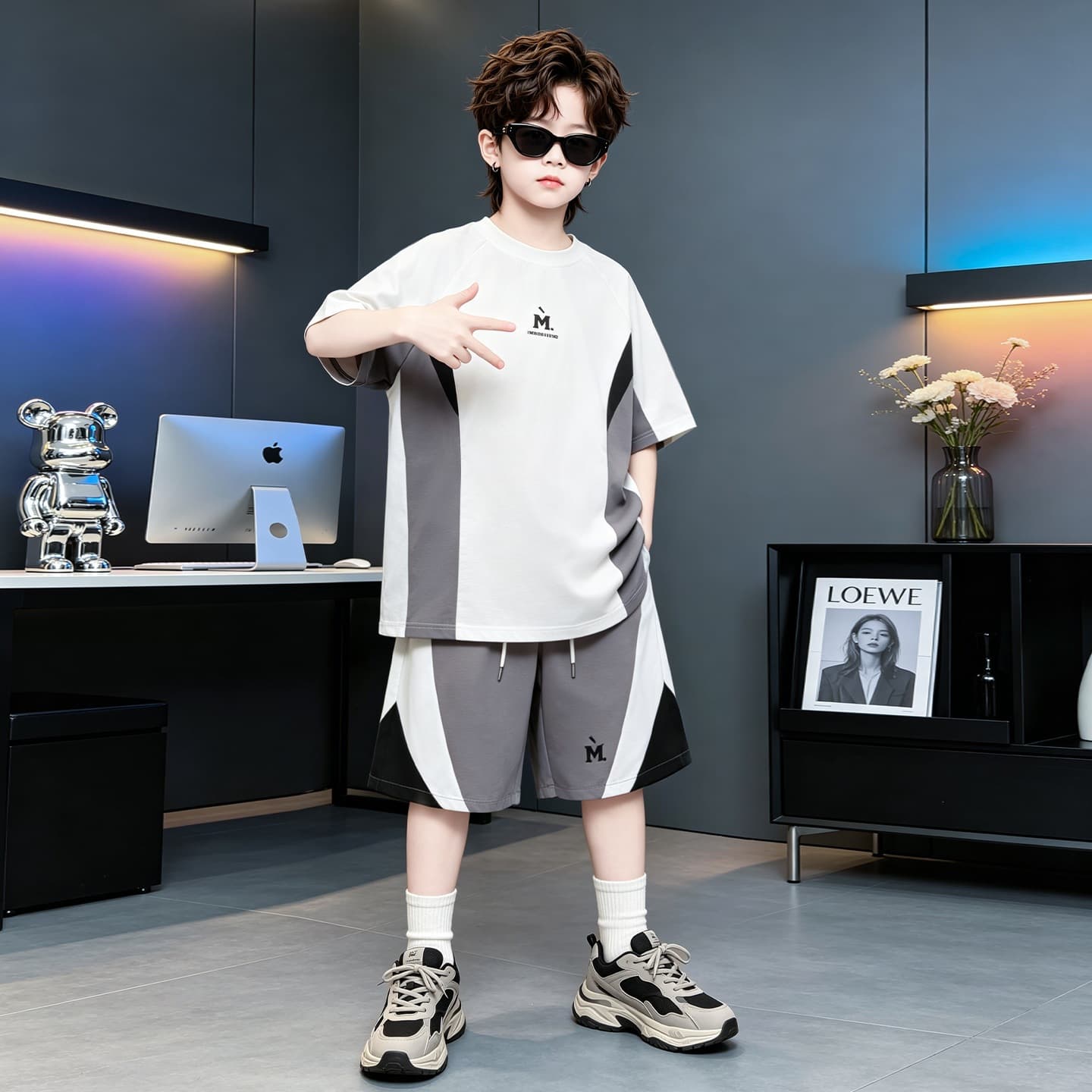 Boys Summer Short Sleeve Set 2026 New Style, Loose Thin Breathable Kids Sportswear for Big Kids
