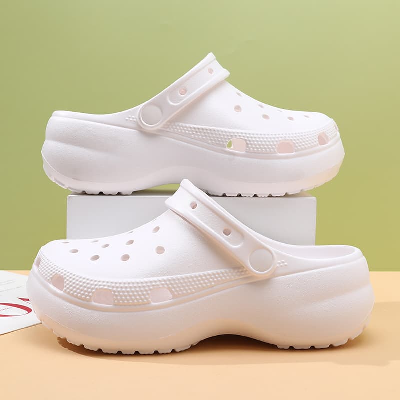 New Style Cloud Print Perforated Shoes Women Summer Outdoor Wear Thick Sole Sandals, Height Increase 4cm Anti-Slip Wear-Resistant Odor-Resistant Camping Sandals