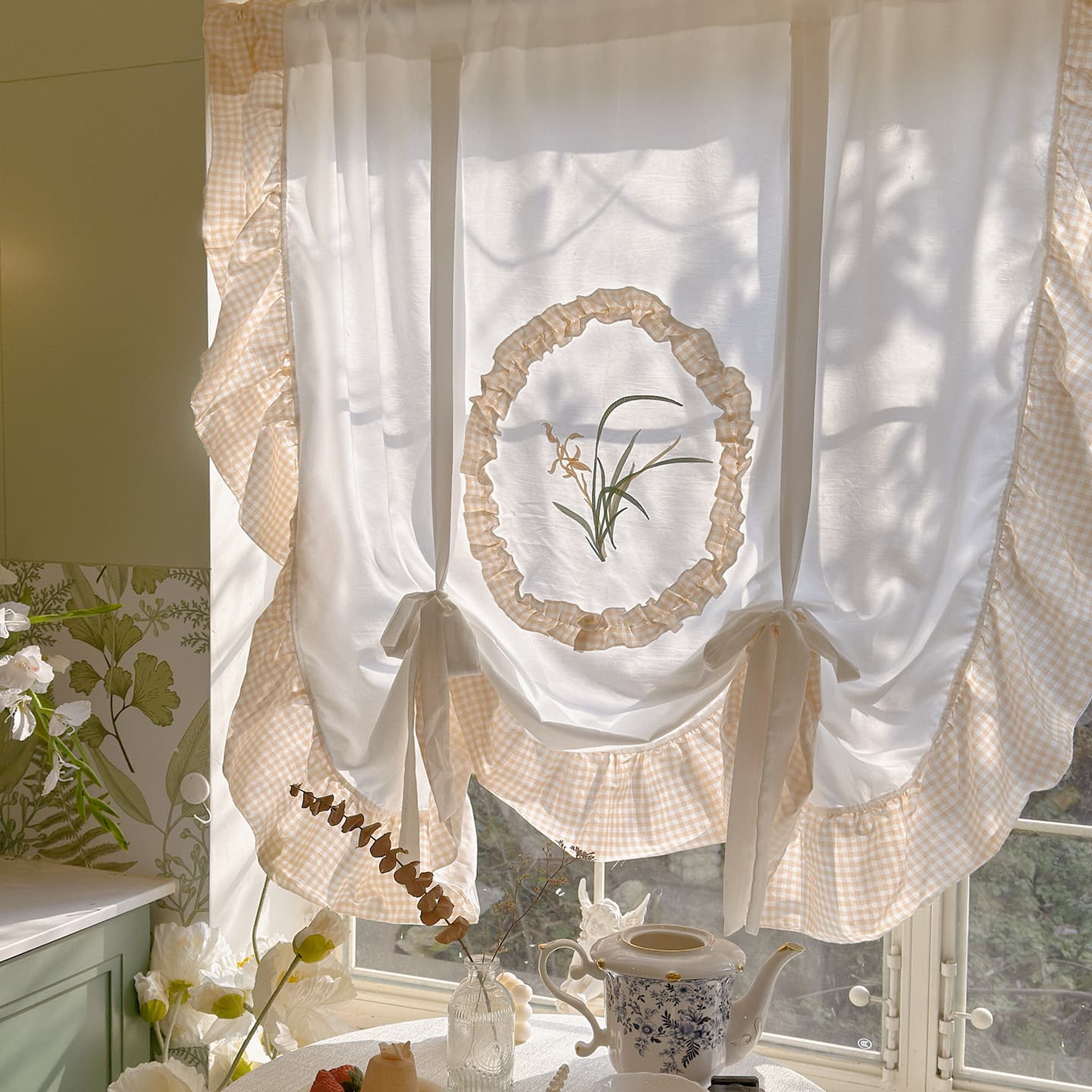 French sweet princess style bedroom bay window lifting half curtain pastoral courtyard style fresh partition half curtain decoration