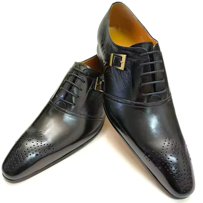 Luxury Full-Grain Leather Men's Formal Oxford Shoes Business Office Dress Black Coffee Lace-Up Party Wedding