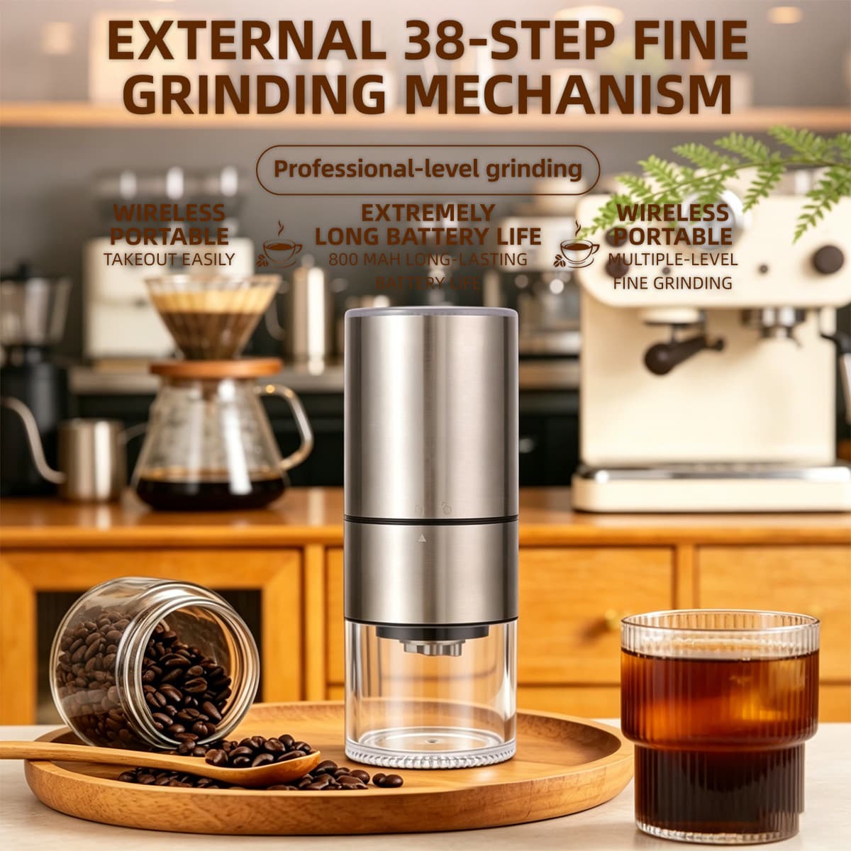 Electric Coffee Grinder Fully Automatic Portable Coffee Bean Grinder Coffee Bean Grinding Machine USB Rechargeable Grinder Home Use