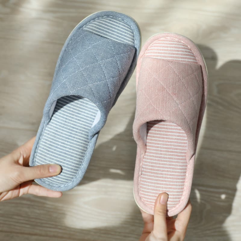 Premium PVC Travel Slippers Japanese Style Home Travel Slippers Knitted Cotton Cloth Open Toe Cotton Slippers Wholesale