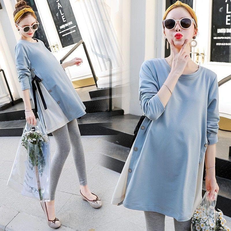 2-piece Set Autumn Winter Style Trendy Tank Top Dress Medium Length Long Sleeve Clothes Pregnant Women