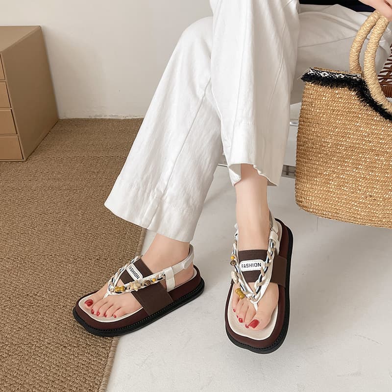 Small Chunky Platform Thong Sandals for Women Summer 2026 New Style, Vintage French Style for Dresses, Height Increasing
