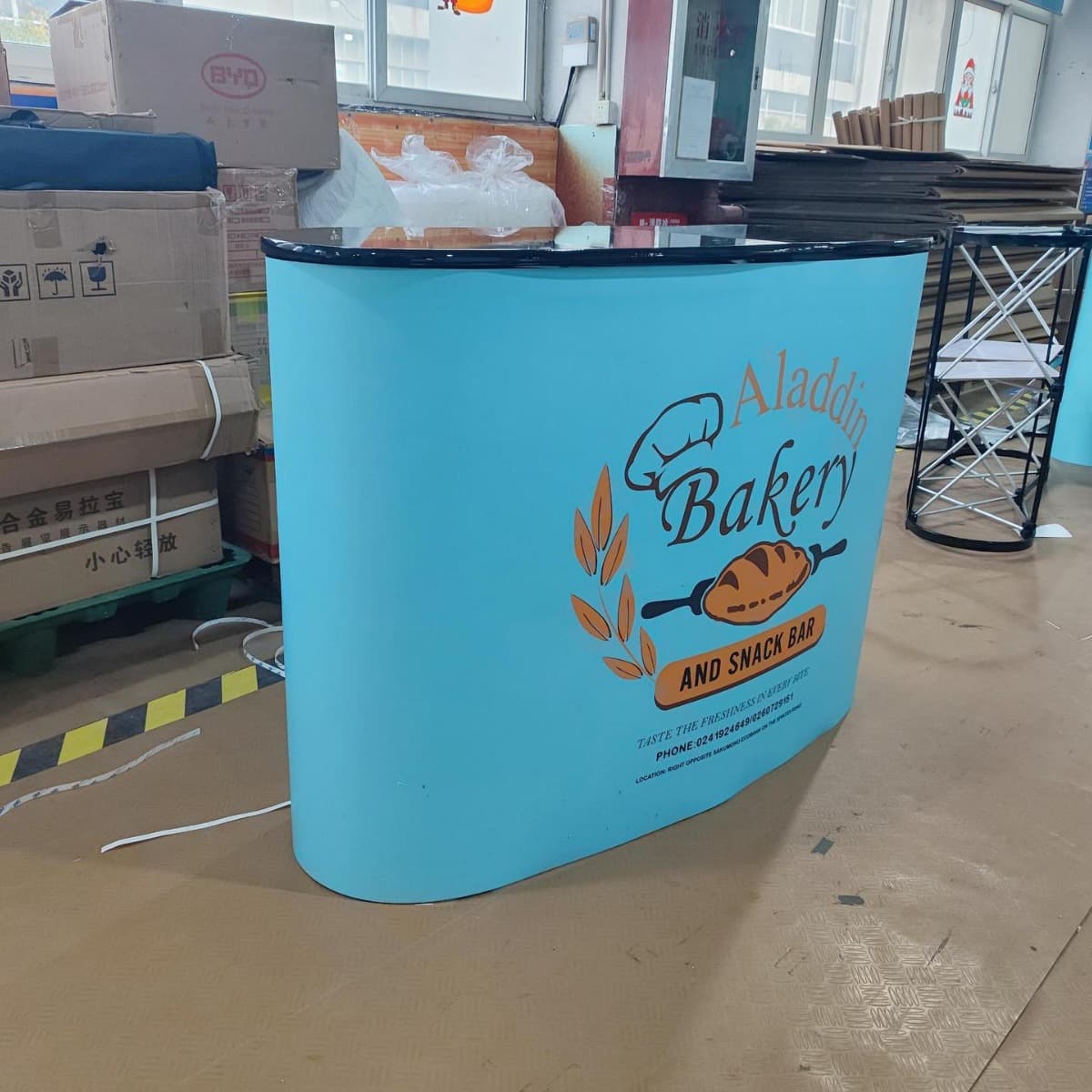 Exhibition rack clap table glowing promotion table, fast curtain show front desk display stand.