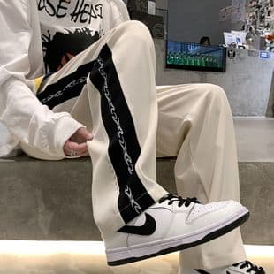 Oversize Side Stripe Autumn/Winter Pants with Draping Texture, High-End Straight-Leg Trousers, American High-Street Style Loose Wide-Leg Pants for Men