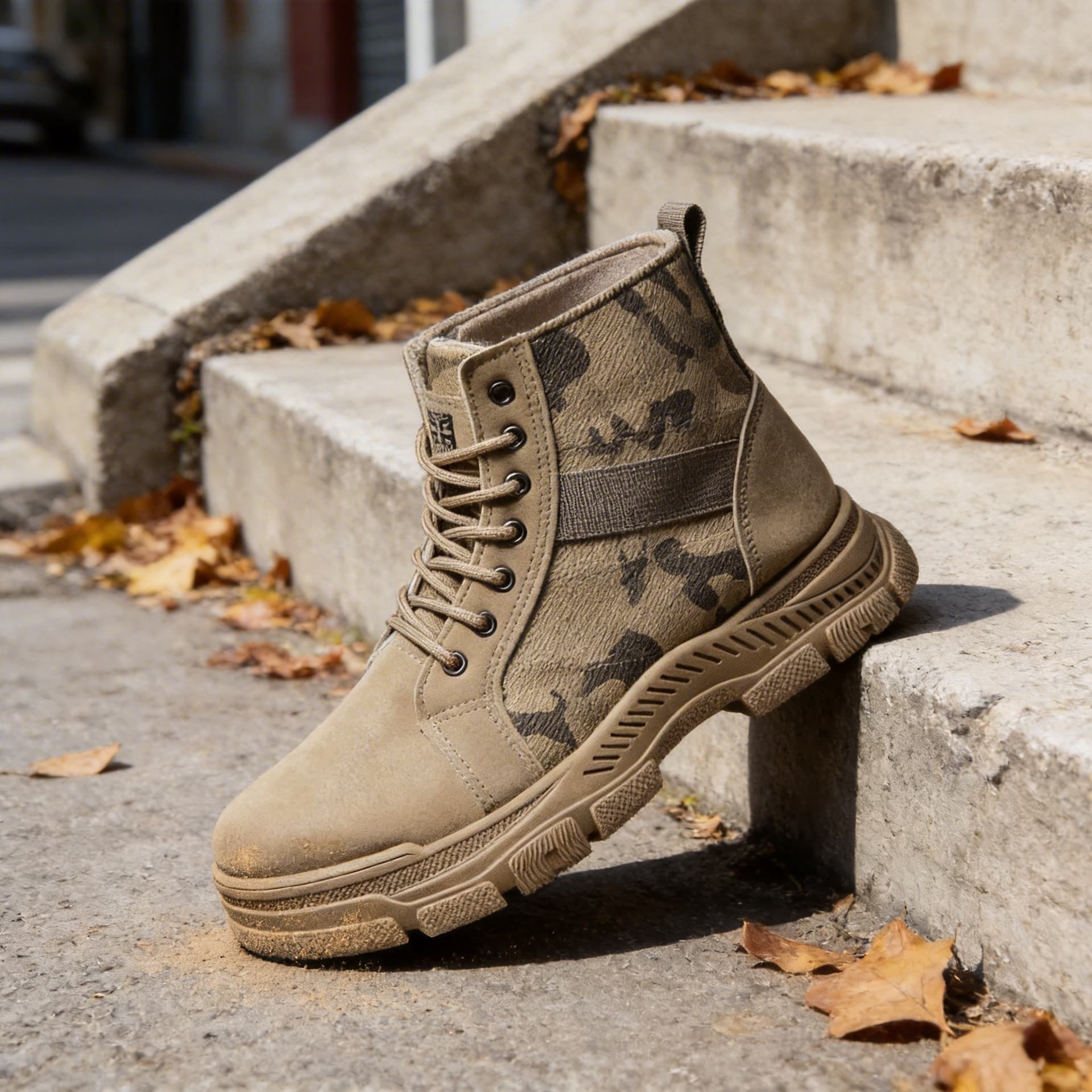 New Camo Canvas High-Top Martin Boots Men's Fashion Versatile Work Shoes Outdoor Hiking Shoes Cotton Shoes Warm