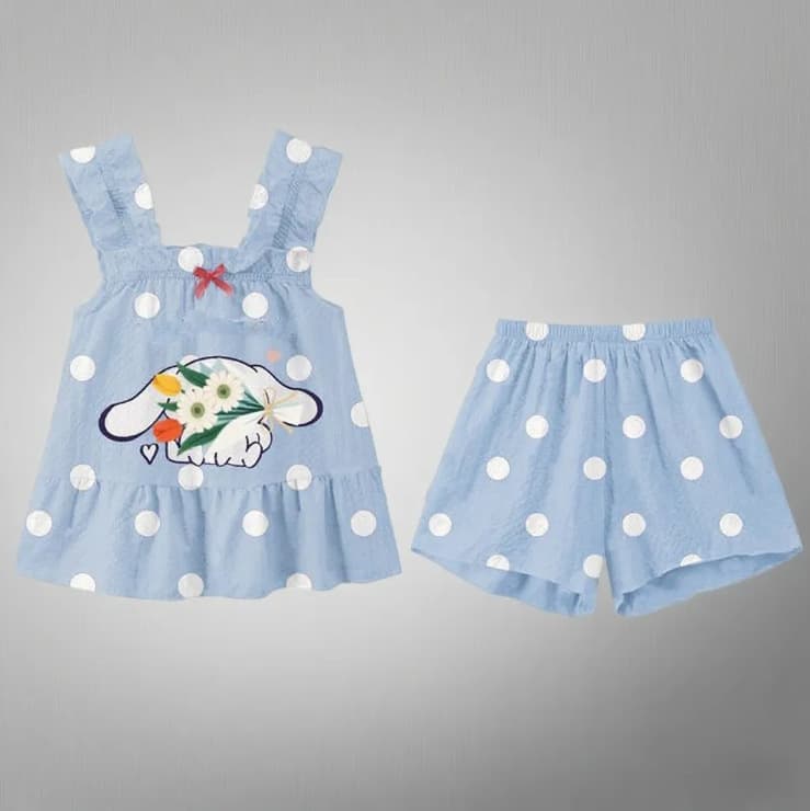 Summer Ice Silk Children's Sleepwear Set Cute Girl's Home Clothes Soft Polyester Fabric Princess Cartoon Print Short Pants