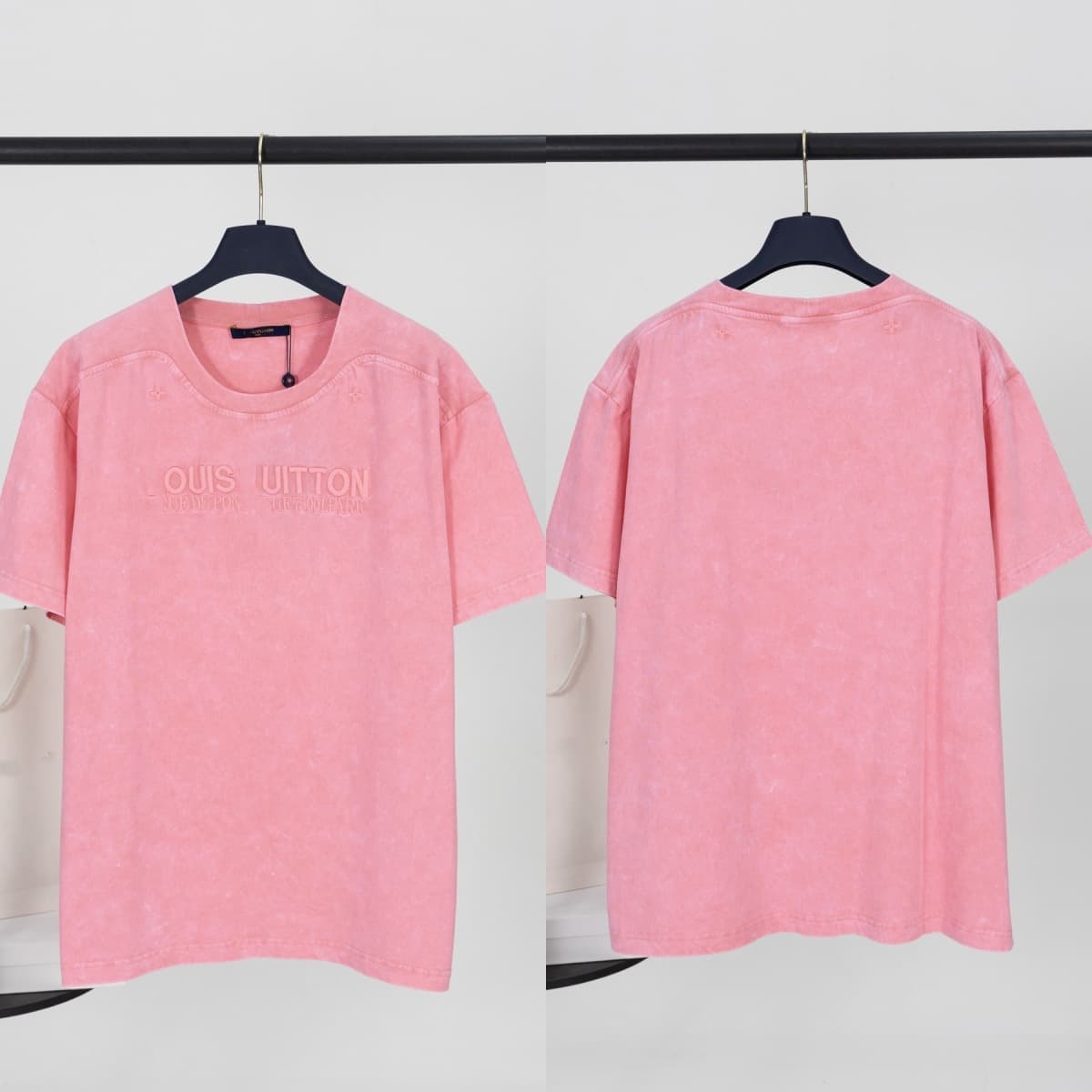 Cross-border trendy brand LV-style T-shirt 25 summer new washed pink letter LOGO embroidery casual men and women couple short sleeve
