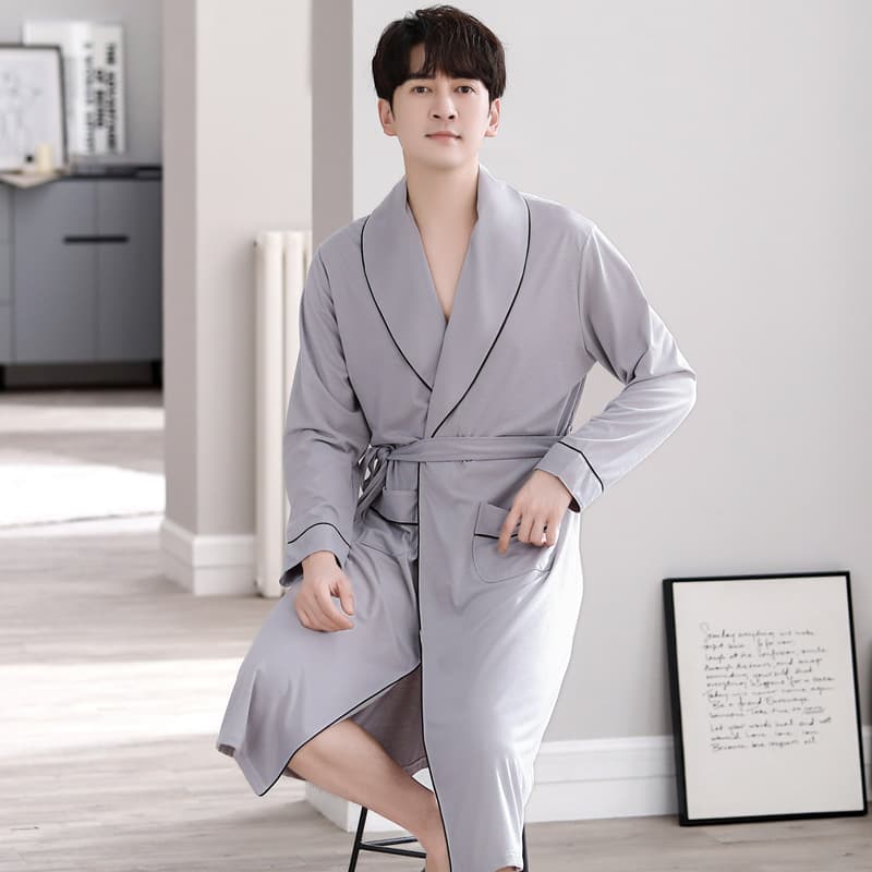 Men's Modal Autumn/Winter Long-Sleeve Notch Lapel Robe, Loose Plus Size Casual Morning Robe, Bathrobe, Homewear