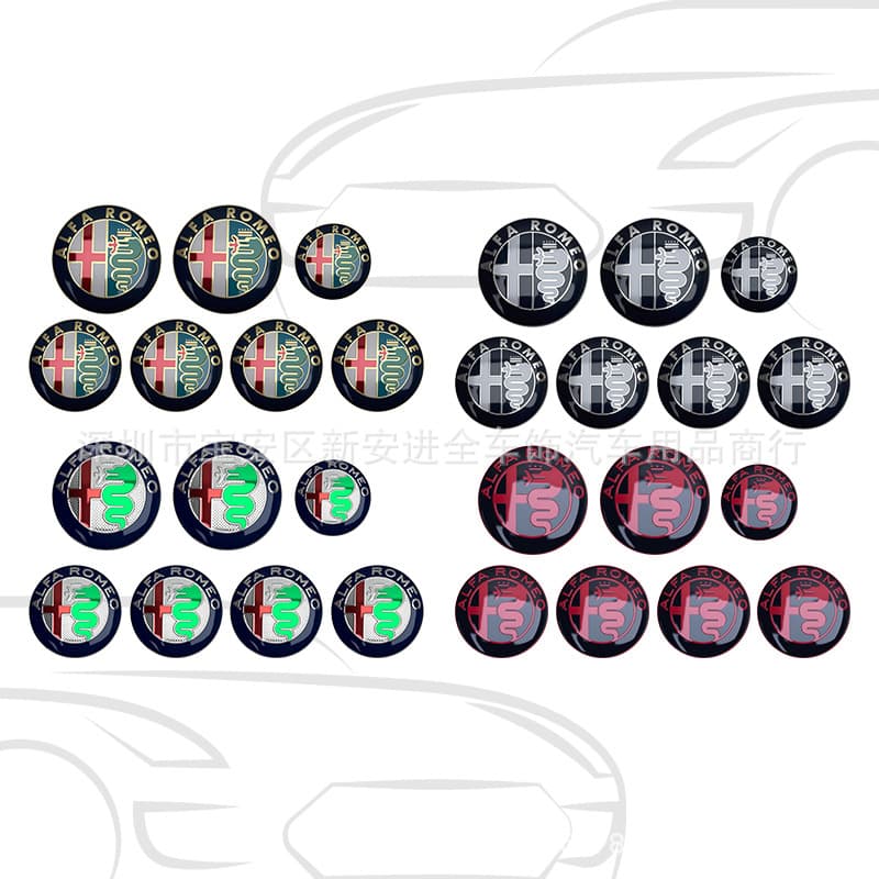 Alfa Romeo emblem modification stickers for front and rear hood, steering wheel, and wheel hub covers