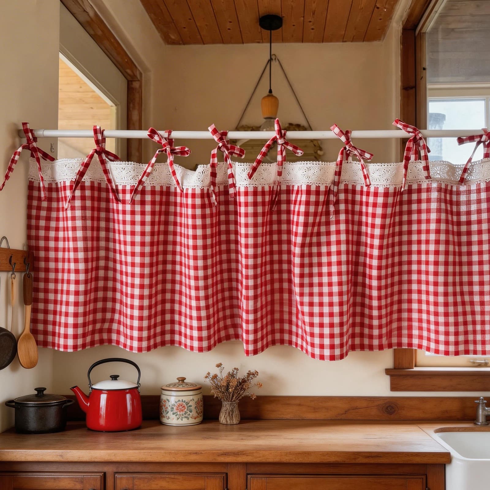 Country house plaid ~ cotton lace crochet grandmother style American half curtain door curtain curtain kitchen small window dishwasher curtain