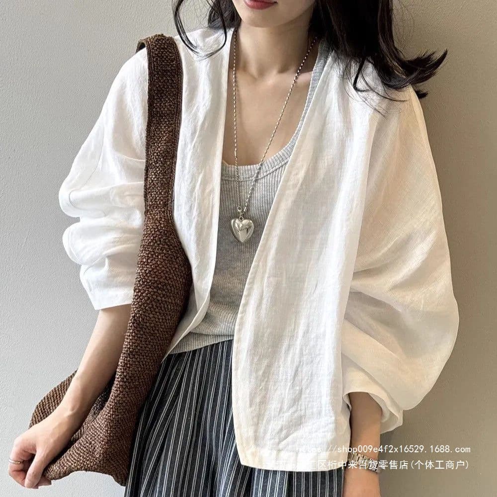 Vintage Cotton Feel White Shirt Jacket Women Summer Artistic Long Sleeve Cardigan Top Design Thin Loose Sun Protection Shirt