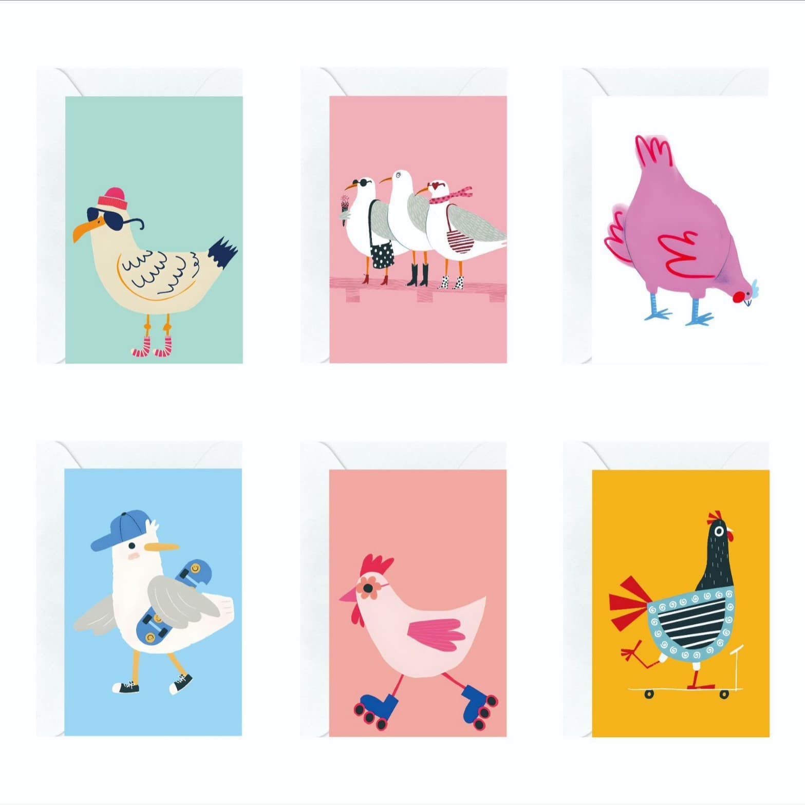 New Fun Chick Blank Greeting Card Set - Happy Holidays, Wishes, Thanks - 6 Cards