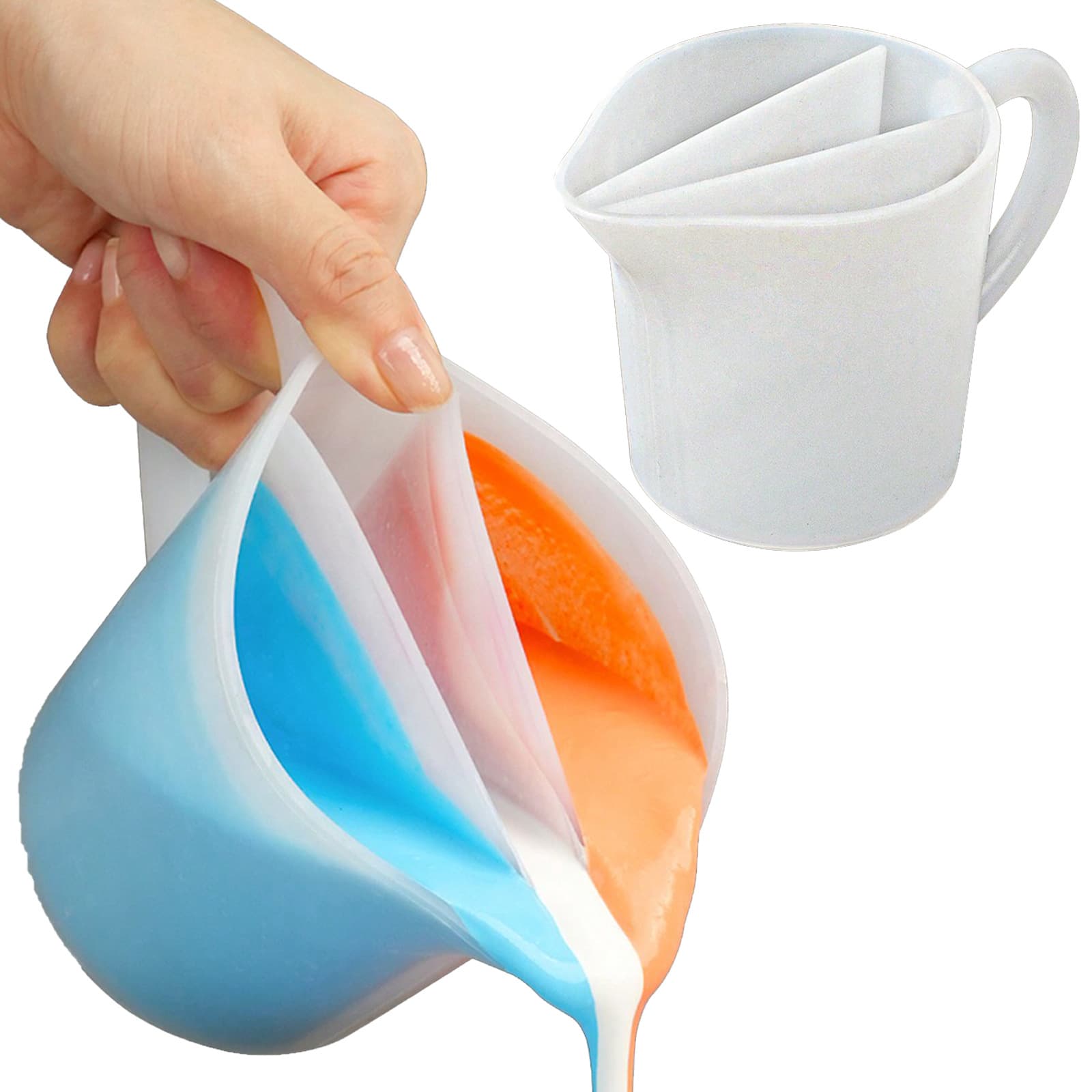 500ml Silicone 3-Compartment Measuring Cup, DIY Resin Mixing Cup, 3-Grid with Handle Silicone Mixing Cup, Mixing Tool for Cake