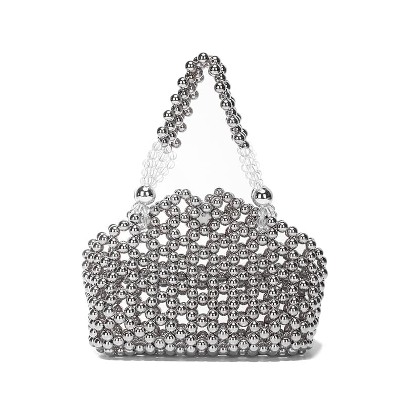 Silver Beaded Handbag Women's Fashionable Handmade Woven Dumpling Bag Hollow Beads Clutch Purse From China Mainland