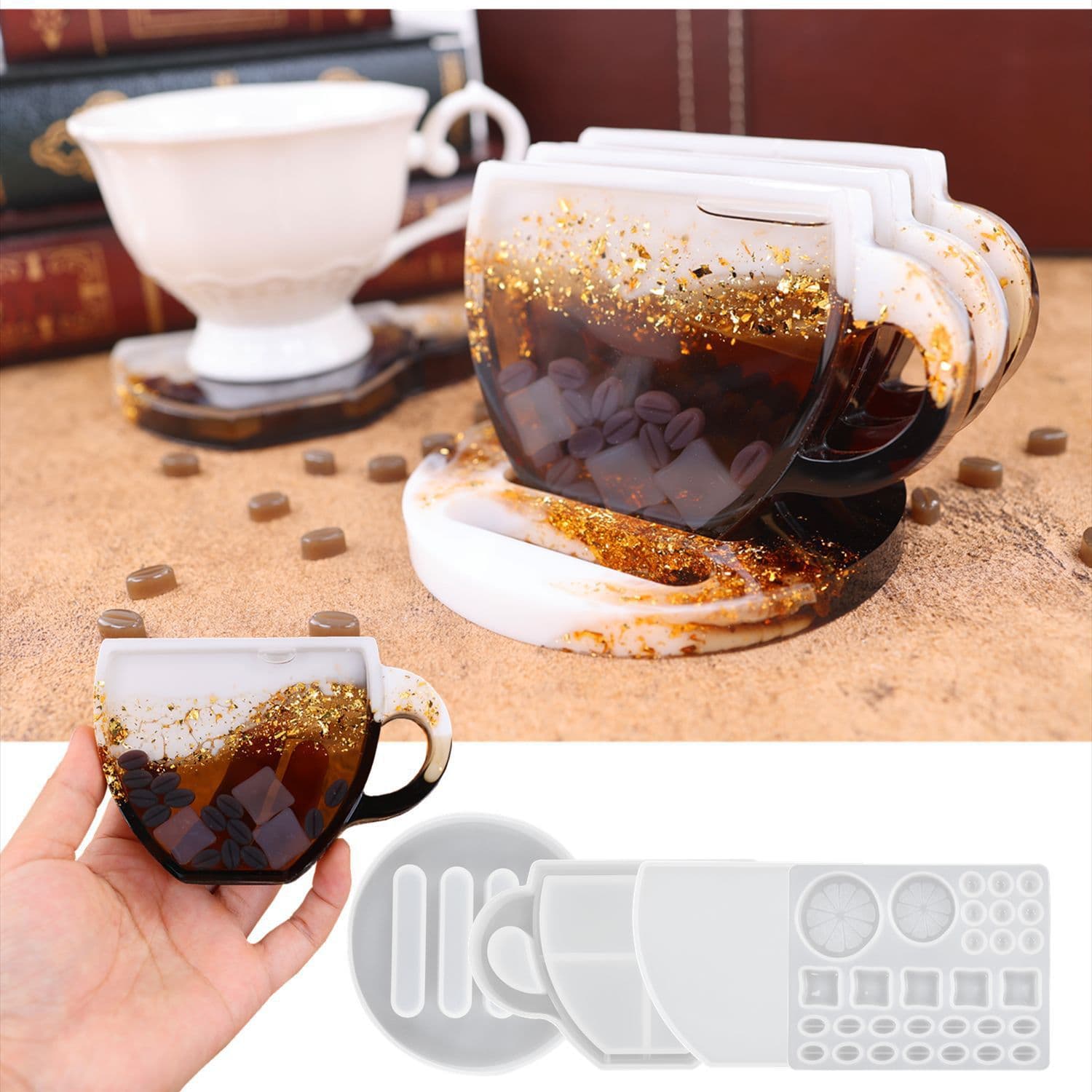 DIY Crystal Resin Epoxy Drip Oil Coaster Coffee Cup Coaster Summer Lemon Coaster Mirror Silicone Mold