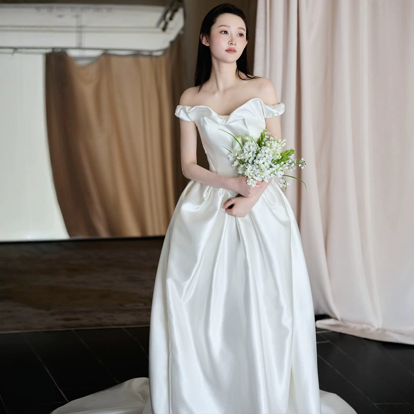 Strapless Light Wedding Dress French Elegant Bride Satin Reception Gown Travel Photography Stunning Forest Fairy Outing Dress