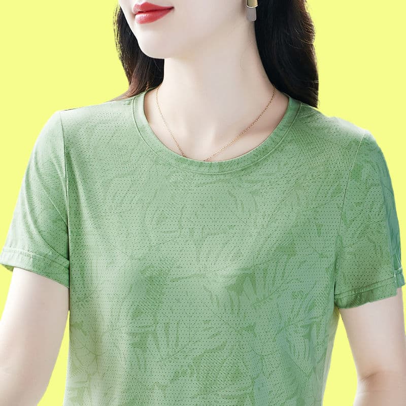 Summer New Style Round Neck Short-Sleeved T-Shirt for Young Mothers, Fashionable and Age-Reducing, Versatile Women's Tops, Plus Size Trendy