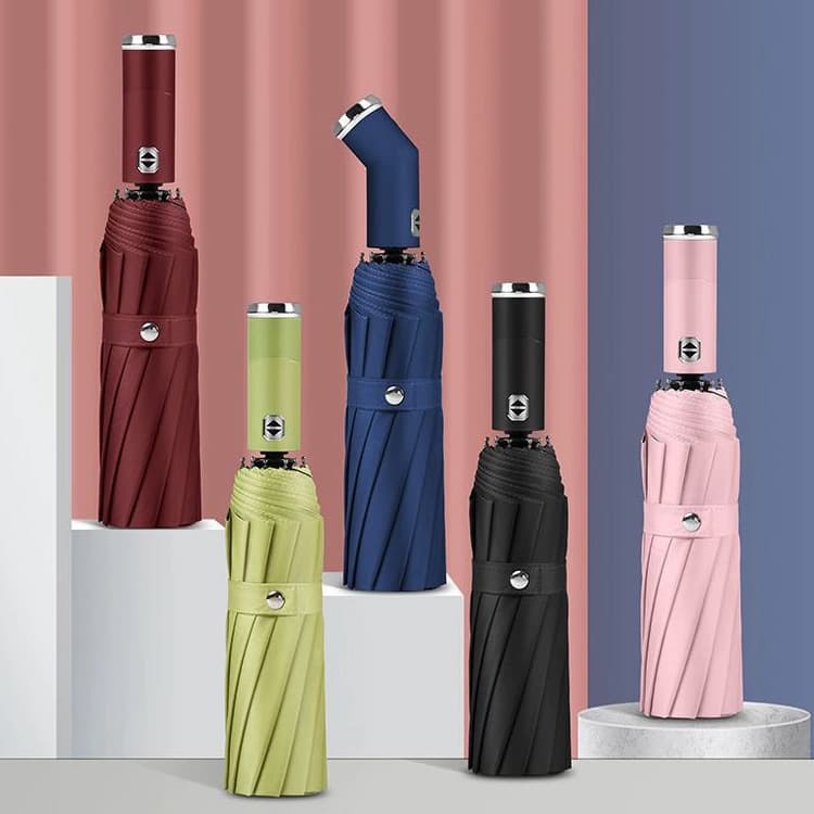 Fully Automatic 10-Rib Three-Fold Umbrella All-Weather Black Coated Sun Protection Business Foldable Umbrella Unisex