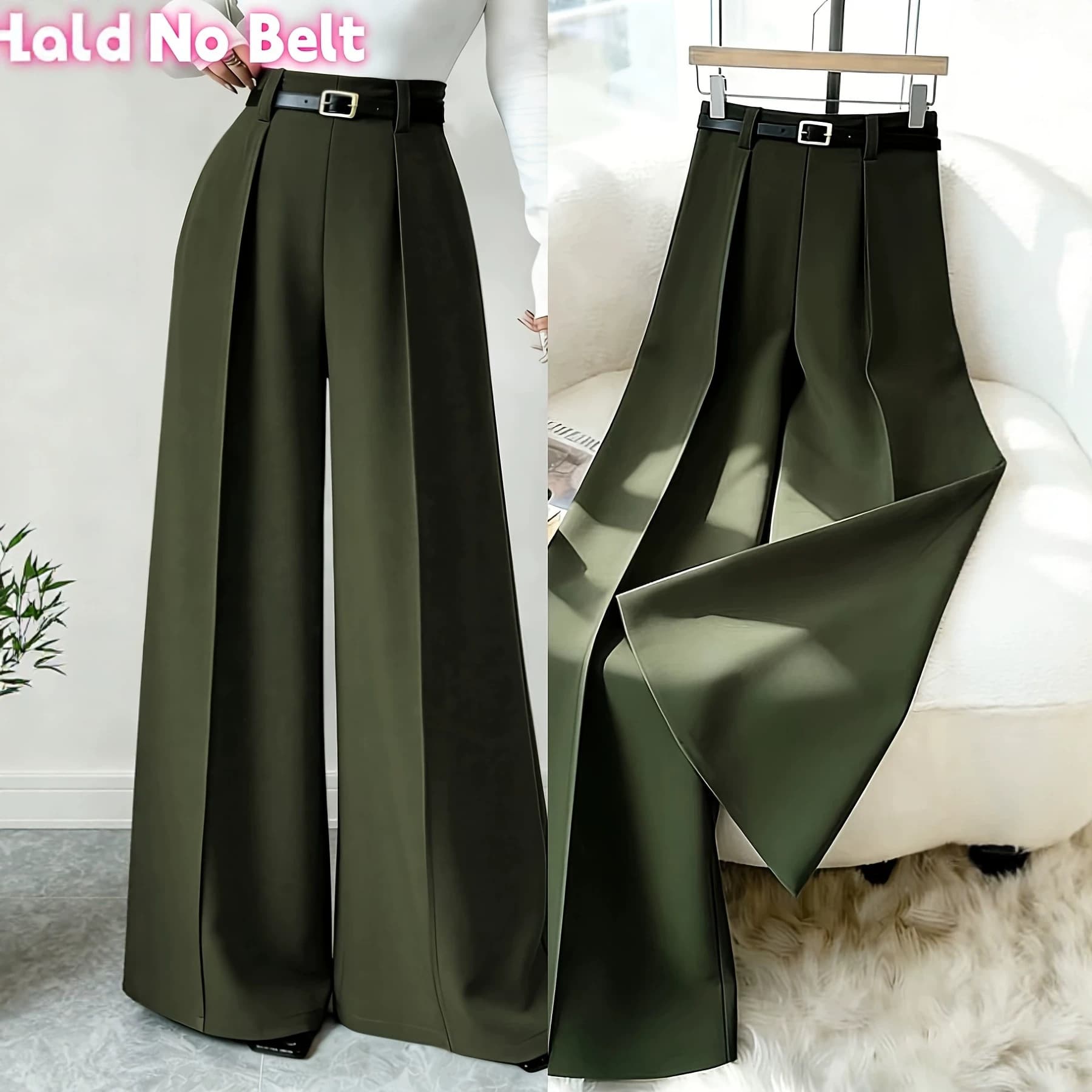 Dark green high-waisted wide-leg pants for women, 2026 summer new arrival, high-end slim fit elegant drape long pants