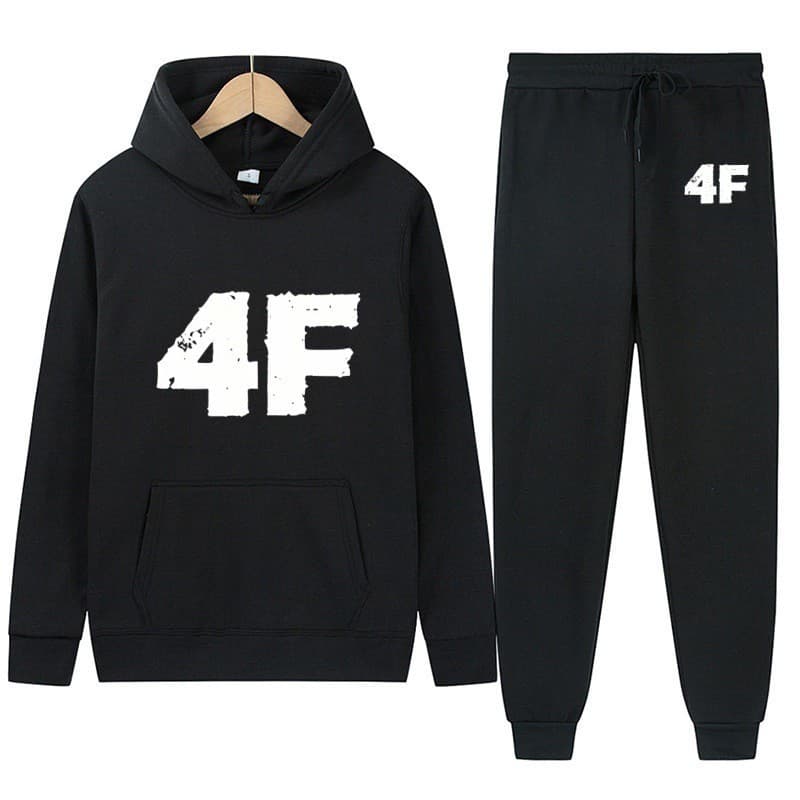 New Cross-Border Minimalist Hoodie Two-Piece Set 4F Letter Print Hooded Sweatshirt Women's Fashion Casual Pullover