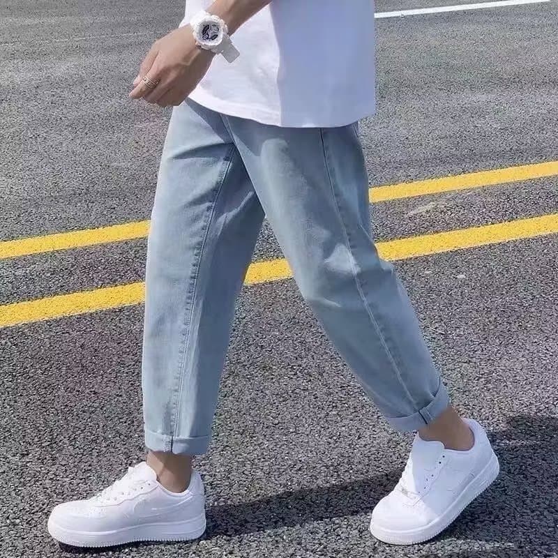 Autumn Thin Straight Leg Loose Jeans Men's Trendy Brand Loose Casual Tie Ninth Pants Male Students Korean Style Versatile