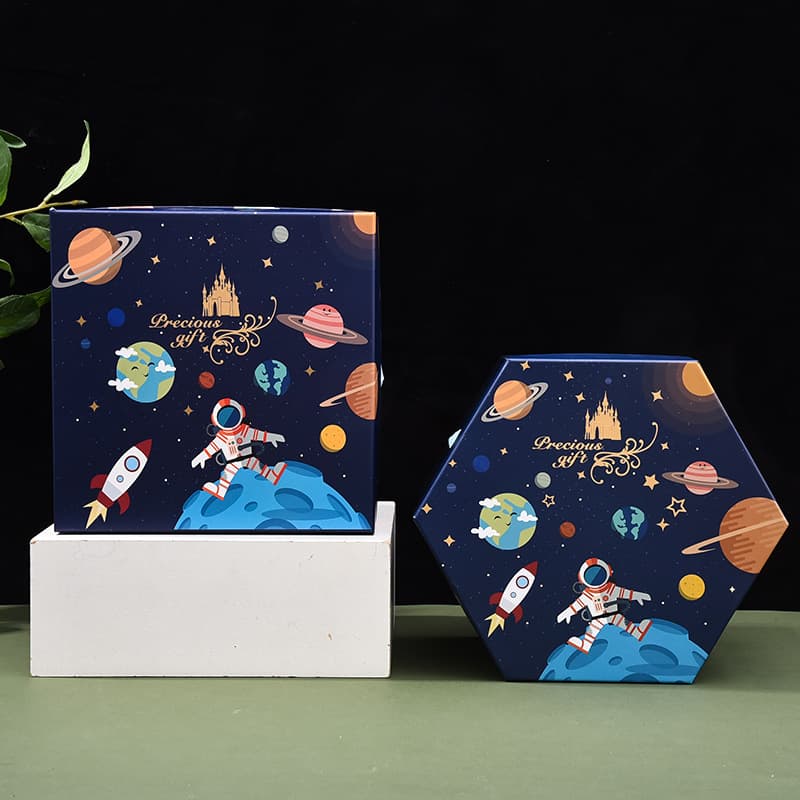 New Blue Dream Planet Gift Box Hexagon Gift Box Candy Box Baby Hundred Days Banquet Grab Week Accompanying Gift Box