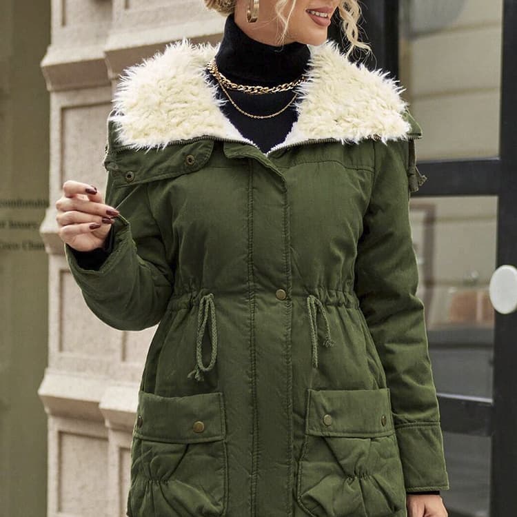 New Winter Cotton Coat Hooded Long Sleeve Mid-Length Quilted Jacket Warm Fleece Lined Outerwear Plus Size Women's Clothing