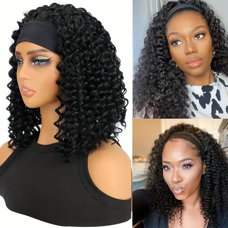 Synthetic Small Curl Headband Wig Kinky Curly Afro Hair Headband Kinky Cur