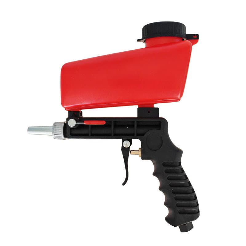 DIY portable gravity-fed red sandblasting gun, pneumatic sandblasting kit for rust removal, small sandblasting machine.