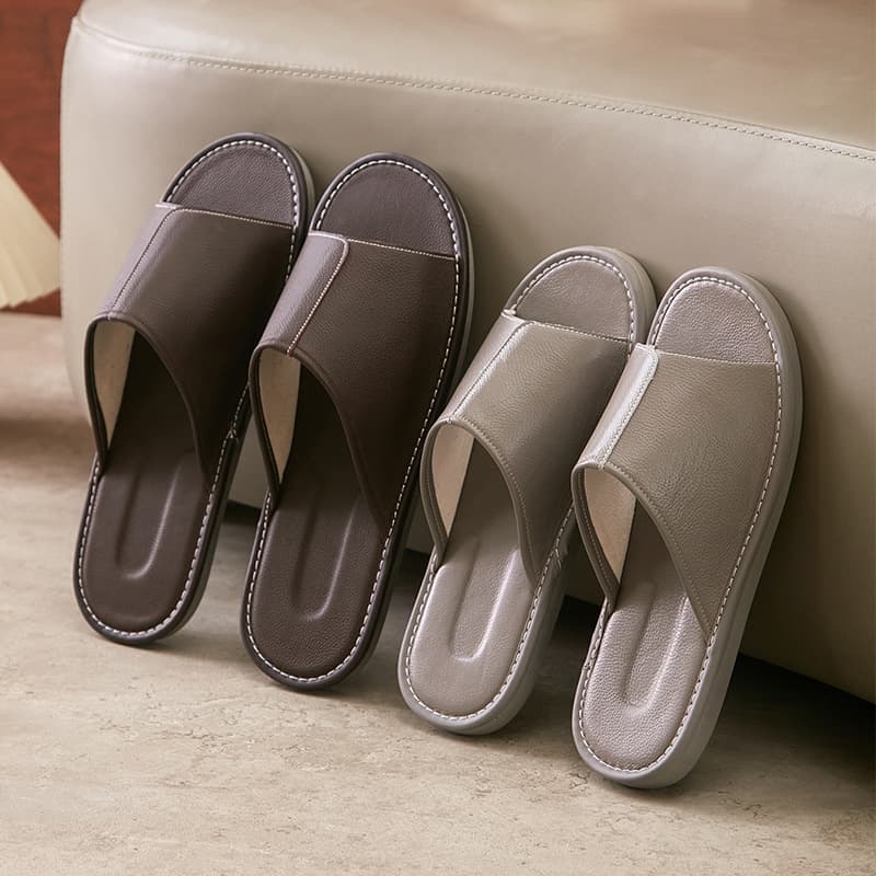 Large size genuine leather slippers for home men's summer non-slip plus fat home top layer cowhide leather slippers for men