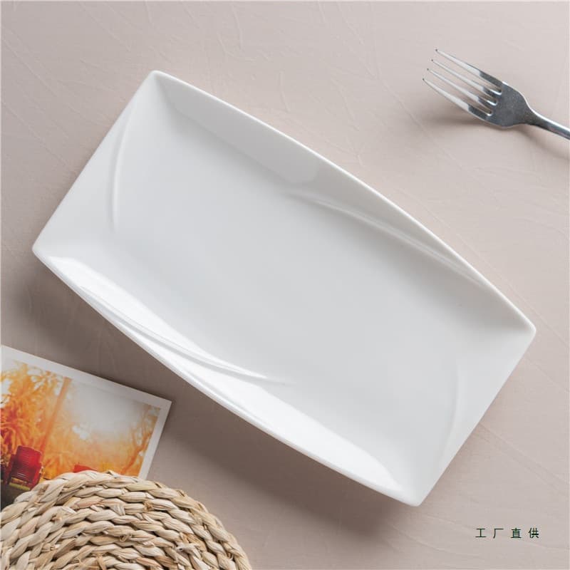 Creative Pure White Ceramic Plate, Dish, Fish Plate, Rectangular Plate, Flat Plate, Hotel Tableware, Bread, Dessert, Sushi Plate