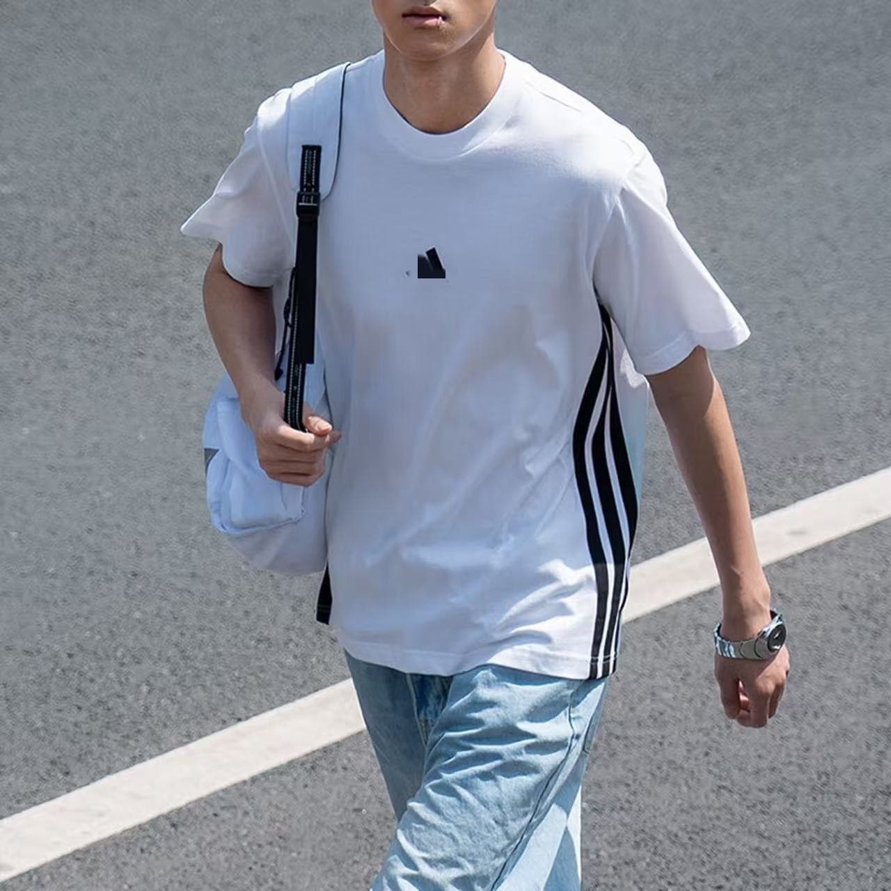 Cross-border Adidas Summer Round Neck Three-Stripe Short Sleeve T-Shirt Embroidered Couple Sports Loose Breathable Casual Top