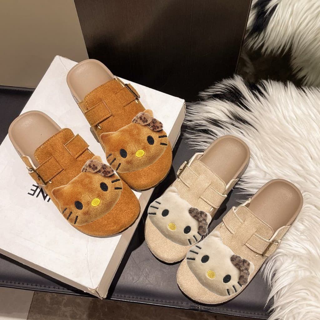 Cute Cartoon KT Cat Baotou Slippers for Women 2025 New Birkenstock Shoes for Outerwear Fashion Non-Slip Heightening Half Slippers Wholesale