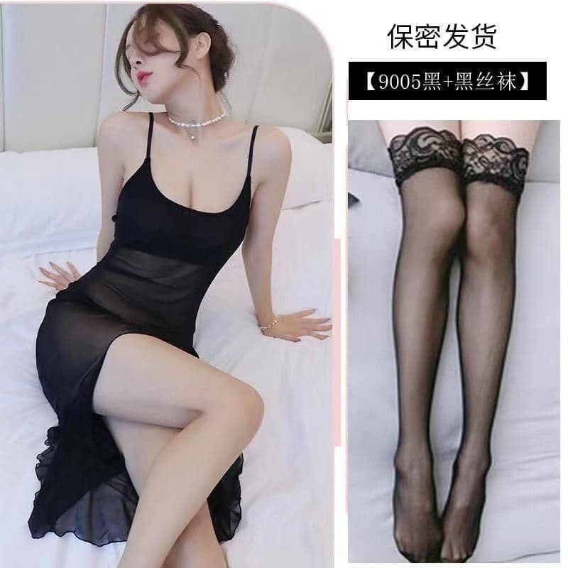 Sexy Slit Lingerie Sleep Dress, Pure Desire Style Strappy Nightgown for Women, Sheer, Hot, Long Length, Plus Size, Easy Off, Nightclub