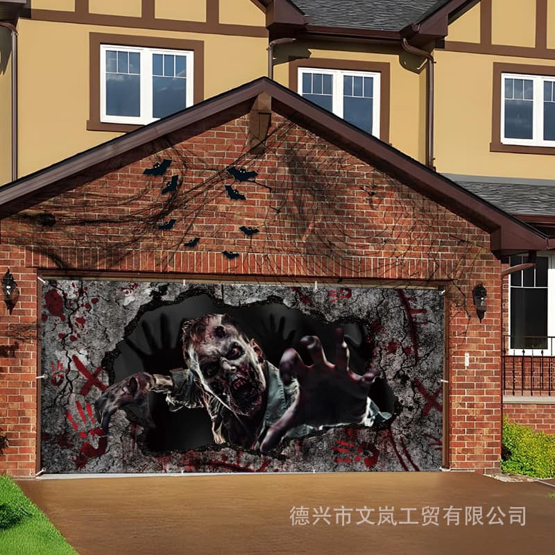 Cross-border variety of Halloween horror style garage banner decoration courtyard skull pumpkin head Halloween party background