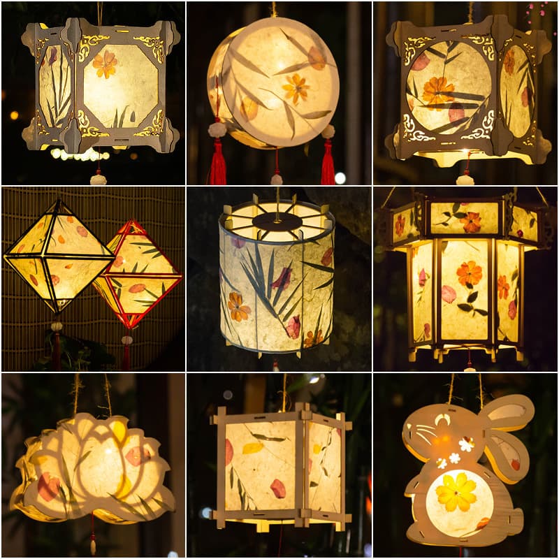 Mid-Autumn Festival Lanterns, Traditional Style Lanterns, Handmade DIY Material Kits, Hanfu Children's Portable Glowing Lanterns for Stall Setup