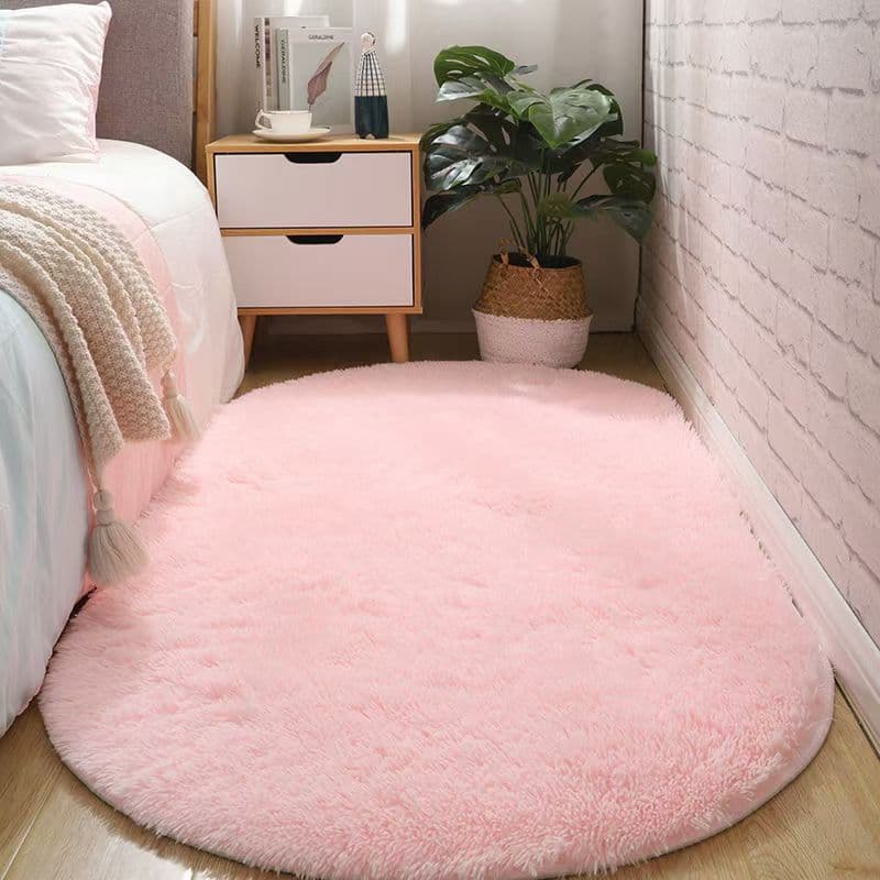Wholesale Solid Tie-Dye Wool Carpet, Oval Non-Slip Mat for Closet, Barefoot-Friendly Long Plush Bedside Rug for Bedroom