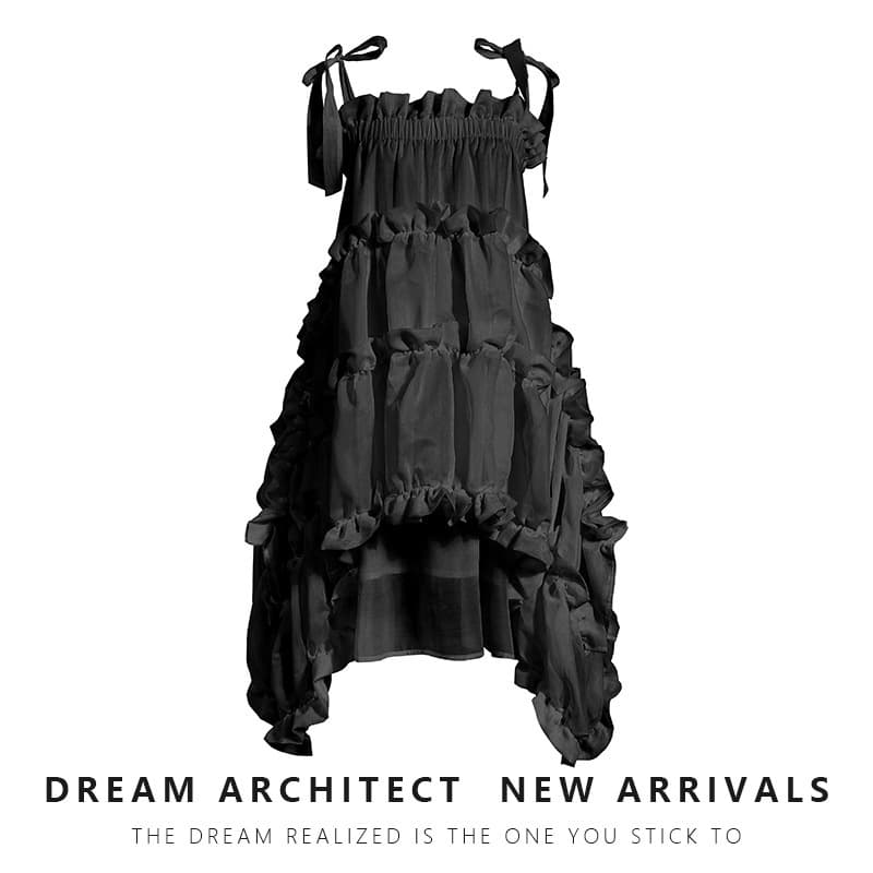 Niche Dark Slip Dress 2023 Spring/Summer New Style Two Ways to Wear Silk-Like Irregular Ruffle Hem Dress