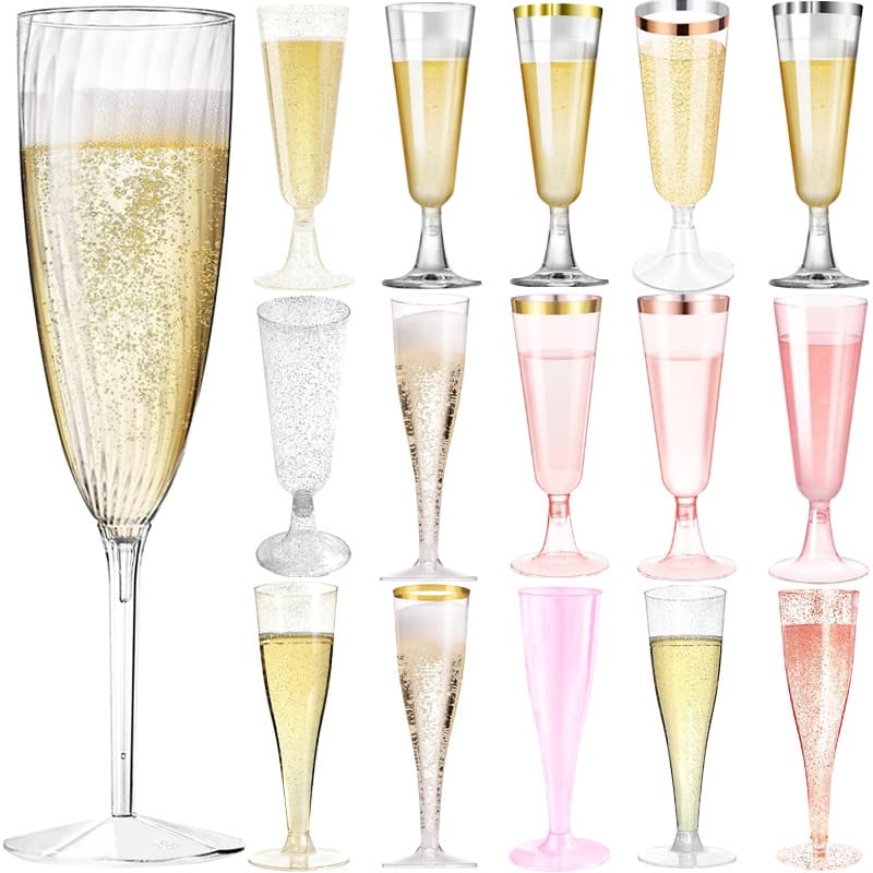 Disposable Plastic Champagne Flutes Cross-Border Cocktail Stemware Crystal Wine Glasses Glass-Look Red Wine Wedding Party Use