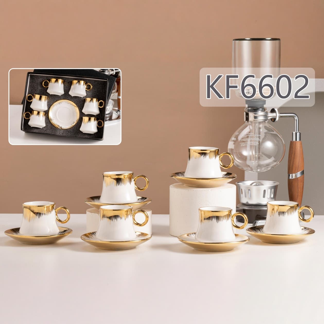 Cross-border European ceramic coffee cup with gold edge ceramic cup Turkish coffee cup 6 cups 6 dishes gift box set